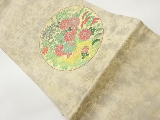 JAPANESE KIMONO / VINTAGE NAGOYA OBI / WOVEN AUTUMN FLOWERS